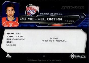 2010-11 Extreme Prince Edward Island Rocket QMJHL #22 Michael Ortika Back