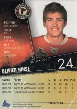 2010-11 Quebec Remparts (QMJHL) #NNO Olivier Hinse Back