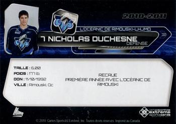 2010-11 Extreme Rimouski Oceanic QMJHL #5 Nicholas Duchesne Back