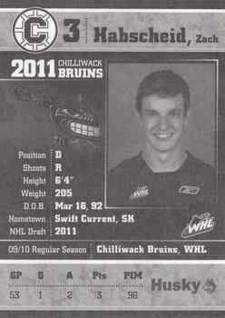 2010-11 Chilliwack Bruins (WHL) #2 Zach Habscheid Back