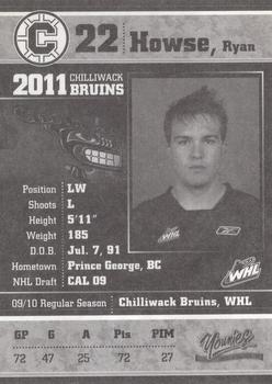 2010-11 Chilliwack Bruins (WHL) #19 Ryan Howse Back
