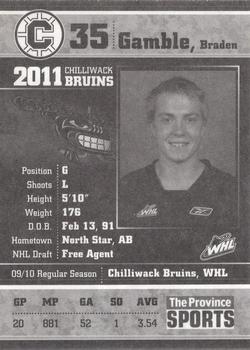 2010-11 Chilliwack Bruins (WHL) #26 Braden Gamble Back