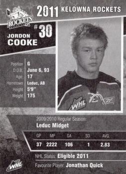 2010-11 Kelowna Rockets (WHL) #NNO Jordon Cooke Back