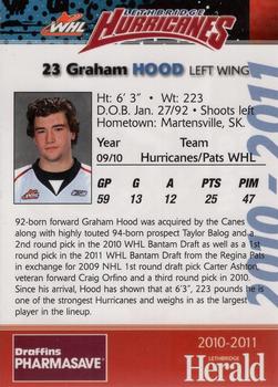 2010-11 Lethbridge Herald Lethbridge Hurricanes (WHL) #NNO Graham Hood Back