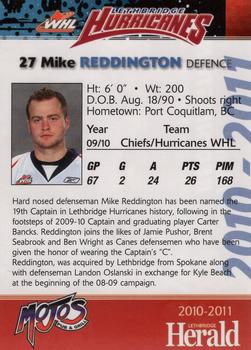 2010-11 Lethbridge Herald Lethbridge Hurricanes (WHL) #NNO Mike Reddington Back