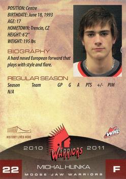 2010-11 Sobeys Moose Jaw Warriors (WHL) #10 Michal Hlinka Back