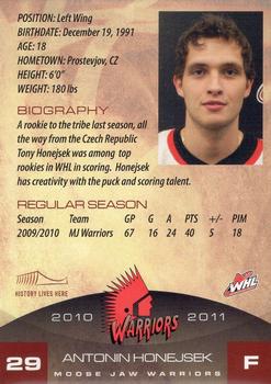 2010-11 Sobeys Moose Jaw Warriors (WHL) #11 Antonin Honejsek Back