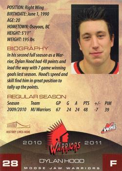 2010-11 Sobeys Moose Jaw Warriors (WHL) #12 Dylan Hood Back
