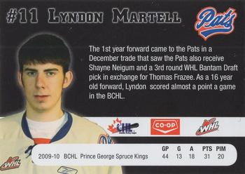 2010-11 Co-op Regina Pats (WHL) #NNO Lyndon Martell Back