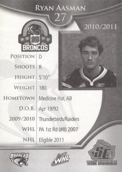 2010-11 Swift Current Broncos (WHL) #NNO Ryan Aasman Back