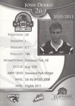2010-11 Swift Current Broncos (WHL) #NNO Josh Derko Back