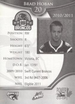 2010-11 Swift Current Broncos (WHL) #NNO Brad Hoban Back