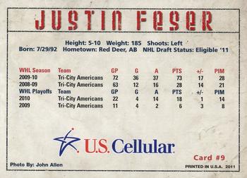 2010-11 U.S. Cellular Tri-City Americans (WHL) #7 Justin Feser Back