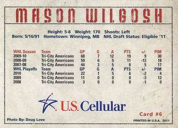 2010-11 U.S. Cellular Tri-City Americans (WHL) #12 Mason Wilgosh Back