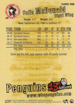2011-12 Choice Wilkes-Barre/Scranton Penguins (AHL) #8 Colin McDonald Back