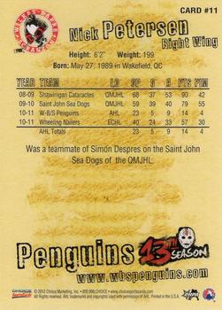 2011-12 Choice Wilkes-Barre/Scranton Penguins (AHL) #11 Nick Peterson Back