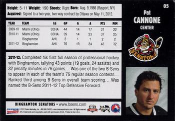 2012-13 Choice Binghamton Senators (AHL) #5 Pat Cannone Back