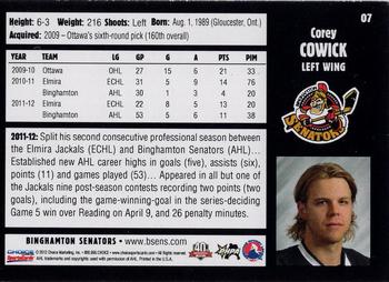2012-13 Choice Binghamton Senators (AHL) #7 Corey Cowick Back