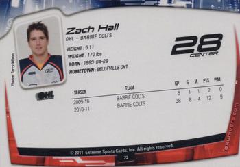 2011-12 Extreme Barrie Colts (OHL) #22 Zach Hall Back
