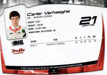 2011-12 Extreme Niagara IceDogs (OHL) #16 Carter Verhaeghe Back