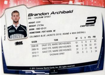 2011-12 Extreme Saginaw Spirit (OHL) #3 Brandon Archibald Back