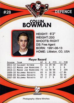 2011-12 Calgary Hitmen (WHL) Booster Club #NNO Collin Bowman Back
