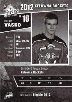 2011-12 Kelowna Rockets (WHL) #NNO Filip Vasco Back