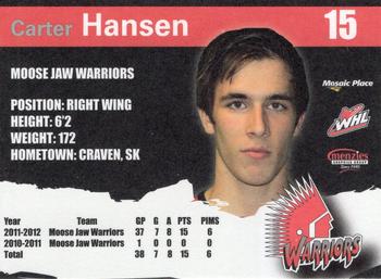 2011-12 Moose Jaw Warriors (WHL) #14 Carter Hansen Back
