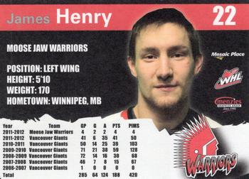 2011-12 Moose Jaw Warriors (WHL) #20 James Henry Back
