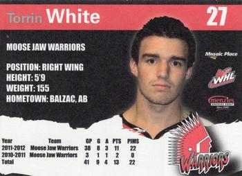 2011-12 Moose Jaw Warriors (WHL) #23 Torrin White Back