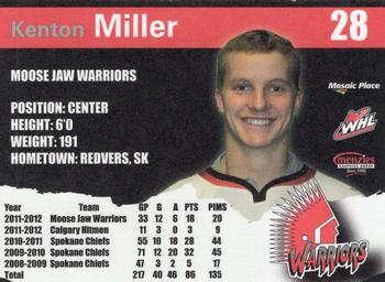 2011-12 Moose Jaw Warriors (WHL) #24 Kenton Miller Back