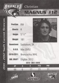 2011-12 Swift Current Broncos (WHL) #NNO Christian Magnus Back