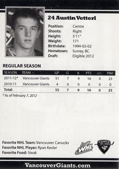 2011-12 Vancouver Giants (WHL) #NNO Austin Vetterl Back