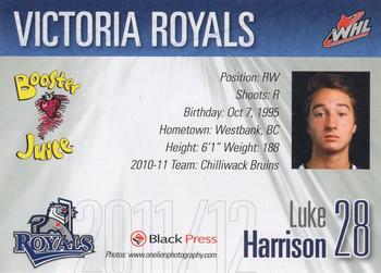 2011-12 Black Press Victoria Royals (WHL) #7 Luke Harrison Back