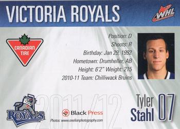 2011-12 Black Press Victoria Royals (WHL) #10 Tyler Stahl Back