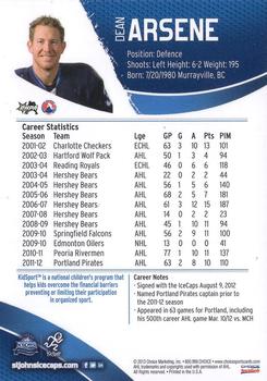 2012-13 Choice St. John's IceCaps (AHL) #NNO Dean Arsene Back