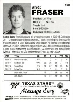 2012-13 Choice Texas Stars (AHL) #8 Matt Fraser Back