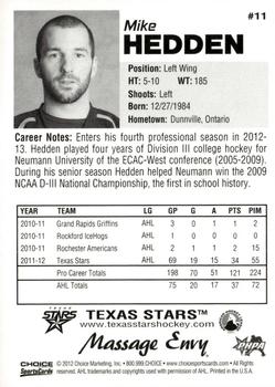 2012-13 Choice Texas Stars (AHL) #11 Mike Hedden Back