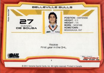 2012-13 Extreme Belleville Bulls (OHL) #4 Daniel De Sousa Back