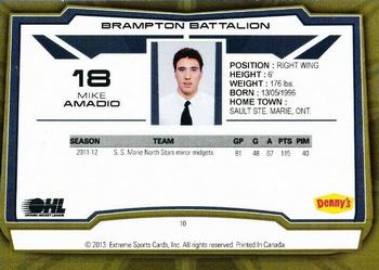 2012-13 Extreme Brampton Battalion (OHL) #10 Mike Amadio Back
