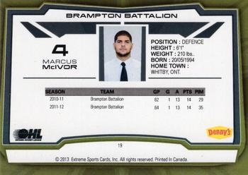 2012-13 Extreme Brampton Battalion (OHL) #19 Marcus McIvor Back