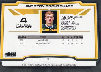 2012-13 Extreme Kingston Frontenacs (OHL) #22 Michael Moffat Back
