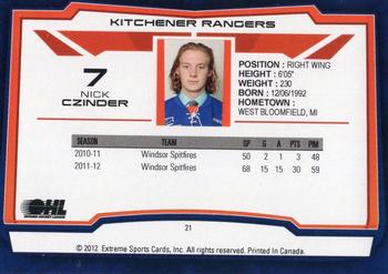 2012-13 Extreme Kitchener Rangers (OHL) #21 Nick Czinder Back