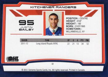 2012-13 Extreme Kitchener Rangers (OHL) #22 Justin Bailey Back