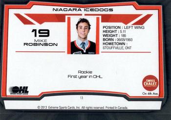 2012-13 Extreme Niagara IceDogs (OHL) #13 Mike Robinson Back