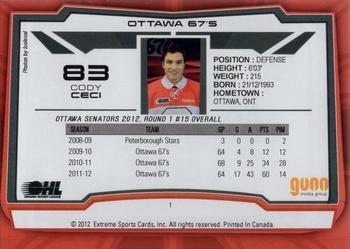 2012-13 Extreme Ottawa 67's (OHL) #1 Cody Ceci Back