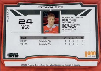 2012-13 Extreme Ottawa 67's (OHL) #8 Nevin Guy Back