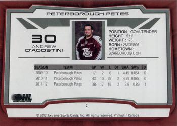 2012-13 Extreme Peterborough Petes (OHL) #2 Andrew D'Agostini Back