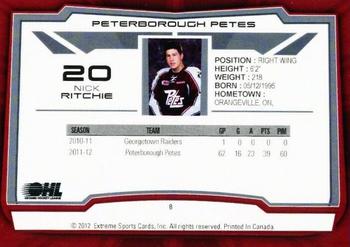 2012-13 Extreme Peterborough Petes (OHL) #8 Nick Ritchie Back