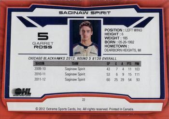 2012-13 Extreme Saginaw Spirit (OHL) #22 Garret Ross Back